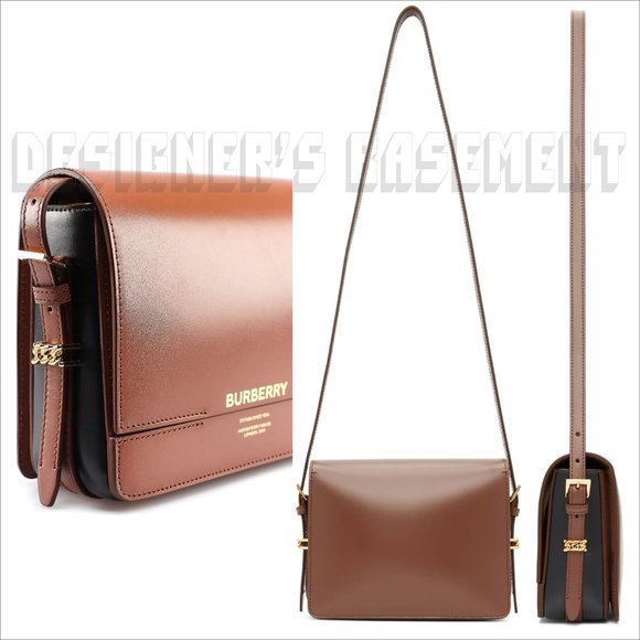 BURBERRY brown & black GRACE calfskin Leather convertible Small shoulder Bag NWT - Picture 5 of 14